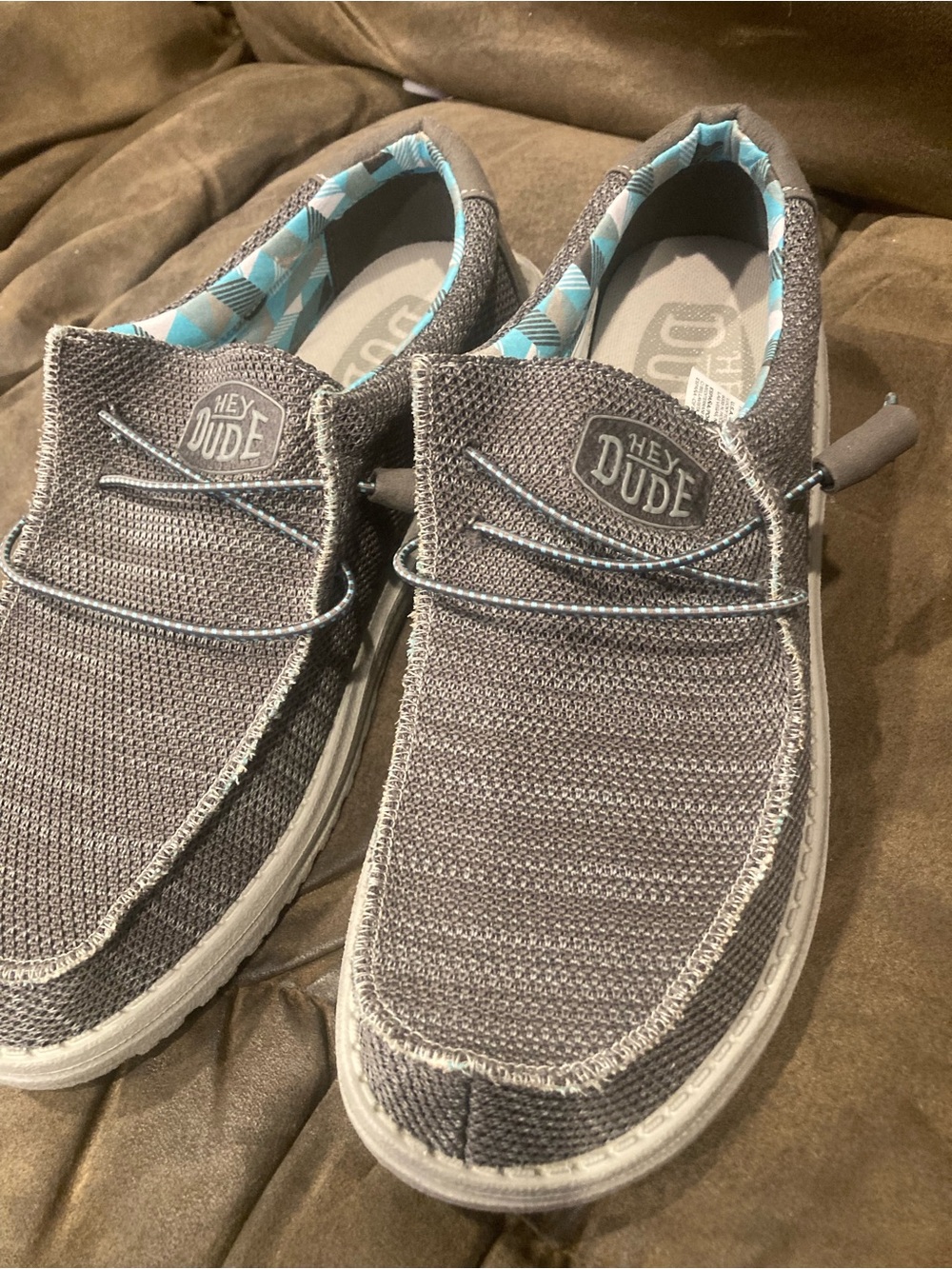 Hey Dude Gray Knit Slip-On Loafers with Blue Lining